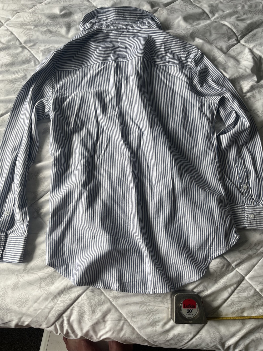 Tahari blue and white striped button-up shirt